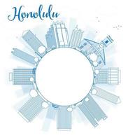 Outline Honolulu Hawaii skyline with blue buildings and copy space. vector