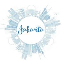 Outline Jakarta skyline with blue landmarks and copy space. vector