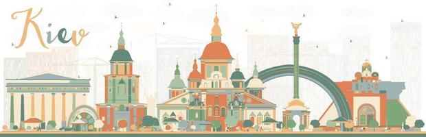 Abstract Kiev skyline with color landmarks. vector