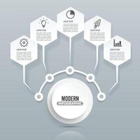 plantilla infográfica moderna con etiqueta de papel 3d, círculos integrados. concepto de negocio con 5 opciones. para contenido, diagrama, diagrama de flujo, pasos, partes, infografías de línea de tiempo, diseño de flujo de trabajo, gráfico vector