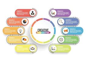 visualización de datos comerciales. diagrama del proceso. elementos abstractos de gráfico, diagrama con 10 pasos, opciones, partes o procesos. plantilla de negocio vectorial para presentación. concepto creativo para infografía. vector