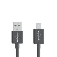 Black micro USB cables on white background. Connectors and sockets for PC and mobile devices. Computer peripherals connector or smartphone recharge supply vector