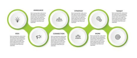 pasos diseño de plantilla infográfica de proceso de línea de tiempo de visualización de datos comerciales con iconos vector