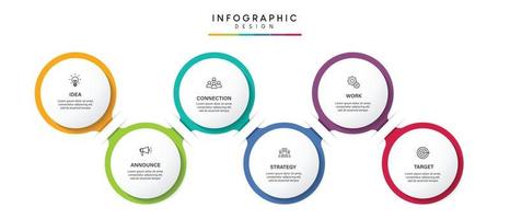 pasos diseño de plantilla infográfica de proceso de línea de tiempo de visualización de datos comerciales con iconos vector