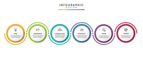 pasos diseño de plantilla infográfica de proceso de línea de tiempo de visualización de datos comerciales con iconos vector