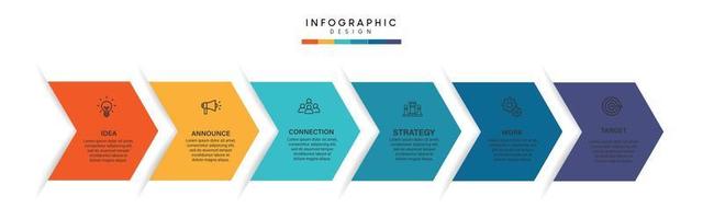 pasos diseño de plantilla infográfica de proceso de línea de tiempo de visualización de datos comerciales con iconos vector