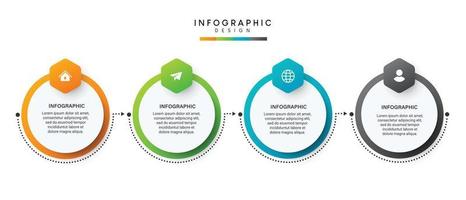 pasos diseño de plantilla infográfica de proceso de línea de tiempo de visualización de datos comerciales con iconos vector