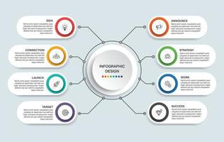 pasos diseño de plantilla infográfica de proceso de línea de tiempo de visualización de datos comerciales con iconos vector