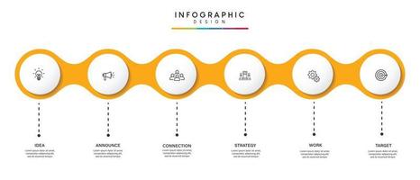 pasos diseño de plantilla infográfica de proceso de línea de tiempo de visualización de datos comerciales con iconos vector