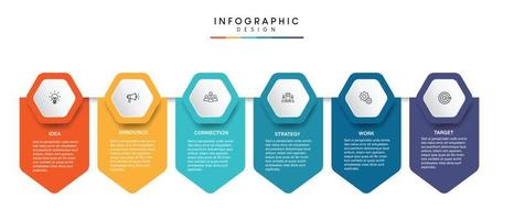 pasos diseño de plantilla infográfica de proceso de línea de tiempo de visualización de datos comerciales con iconos vector