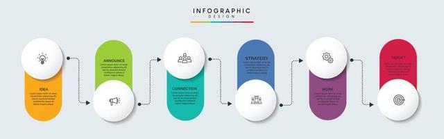 pasos diseño de plantilla infográfica de proceso de línea de tiempo de visualización de datos comerciales con iconos vector