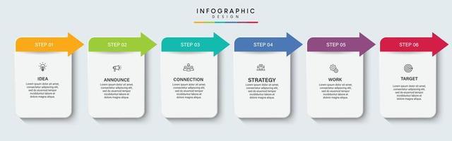 pasos diseño de plantilla infográfica de proceso de línea de tiempo de visualización de datos comerciales con iconos vector