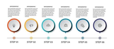 pasos diseño de plantilla infográfica de proceso de línea de tiempo de visualización de datos comerciales con iconos vector