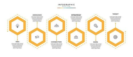 pasos diseño de plantilla infográfica de proceso de línea de tiempo de visualización de datos comerciales con iconos vector