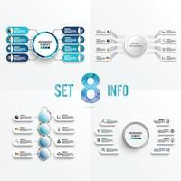 establecer plantilla infográfica vectorial con etiqueta de papel 3d, círculos integrados. concepto de negocio con 8 opciones. para contenido, diagrama, diagrama de flujo, pasos, partes, infografías de línea de tiempo, flujo de trabajo, gráfico. vector