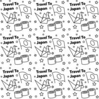 viajar a japón doodle diseño de vector de patrones sin fisuras. sushi, fuji, origami son íconos idénticos a japón.