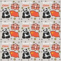 Travel to China doodle seamless pattern vector design. Lantern, Panda and noodle are identic icon with China.