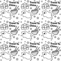 Travel to China doodle seamless pattern vector design. Lantern, Panda and noodle are identic icon with China.