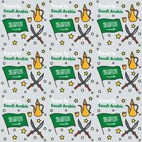 Travel to Saudi Arabia doodle seamless pattern vector design. Camel. Ka'bah, Flag are identic icons with Saudi Arabia