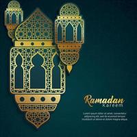 Ramadan Kareem greeting card vector illustration with lantern. Translation is Generous Ramadan