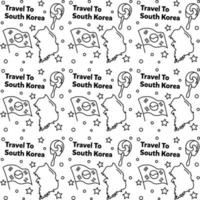 Travel to South Korea doodle seamless pattern vector design. Kimchi, Map, Flag icons identic with south Korea