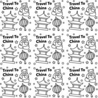 Travel to China doodle seamless pattern vector design. Lantern, Panda and noodle are identic icon with China.