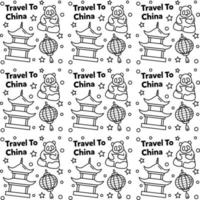 Travel to China doodle seamless pattern vector design. Lantern, Panda and noodle are identic icon with China.