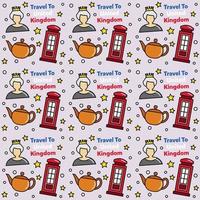 Travel to United Kingdom doodle seamless pattern vector design. Bus, Map and Flag are identic icons with UK