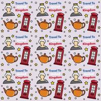 Travel to United Kingdom doodle seamless pattern vector design. Bus, Map and Flag are identic icons with UK