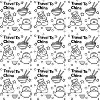 Travel to China doodle seamless pattern vector design. Lantern, Panda and noodle are identic icon with China.