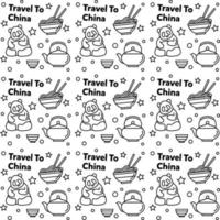 viajar a china doodle diseño de vector de patrones sin fisuras. linterna, panda y fideos son íconos idénticos con china.