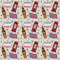 Travel to United Kingdom doodle seamless pattern vector design. Bus, Map and Flag are identic icons with UK