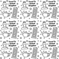 Travel to United Kingdom doodle seamless pattern vector design. Bus, Map and Flag are identic icons with UK