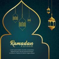 Ramadan Kareem greeting card vector illustration with lantern. Translation is Generous Ramadan