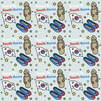Travel to South Korea doodle seamless pattern vector design. Kimchi, Map, Flag icons identic with south Korea
