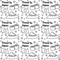 viajar a japón doodle diseño de vector de patrones sin fisuras. sushi, fuji, origami son íconos idénticos a japón.