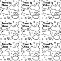 Travel to China doodle seamless pattern vector design. Lantern, Panda and noodle are identic icon with China.