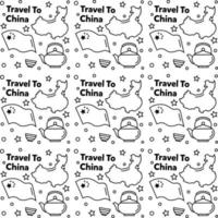 viajar a china doodle diseño de vector de patrones sin fisuras. linterna, panda y fideos son íconos idénticos con china.