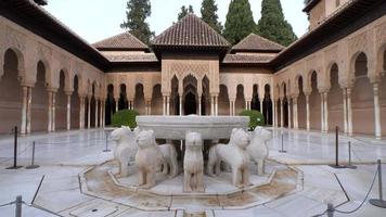 Patio of the Lions, Nasrid Palaces, Alhambra Granada. Moorish Architecture. Unesco World Heritage Spain. Travel in time and discover history. Amazing destinations for holidays.