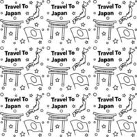 viajar a japón doodle diseño de vector de patrones sin fisuras. sushi, fuji, origami son íconos idénticos a japón.