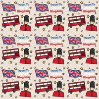 Travel to United Kingdom doodle seamless pattern vector design. Bus, Map and Flag are identic icons with UK