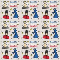 Travel to United Kingdom doodle seamless pattern vector design. Bus, Map and Flag are identic icons with UK