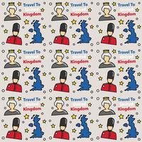 Travel to United Kingdom doodle seamless pattern vector design. Bus, Map and Flag are identic icons with UK