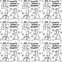 Travel to United Kingdom doodle seamless pattern vector design. Bus, Map and Flag are identic icons with UK