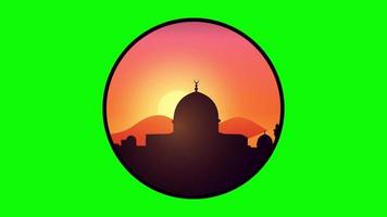 animierter sonnenuntergang die silhouette einer moschee. Sonnenuntergang hinter der Moschee video