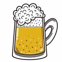 Beer in a mug. Vector icon. Isolated illustration on a white background. Cold drink with foam. Alcohol in a glass cup. Bar drink. Flat style. Oktoberfest print.