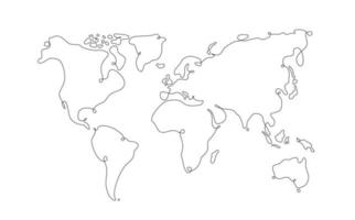 mapa del mundo de arte lineal. mapa terrestre de línea continua. ilustración vectorial geografía. línea única asia y europa. vector