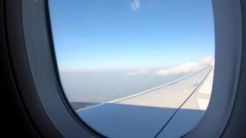 timelapse airplane wing with cloud view from plane window video