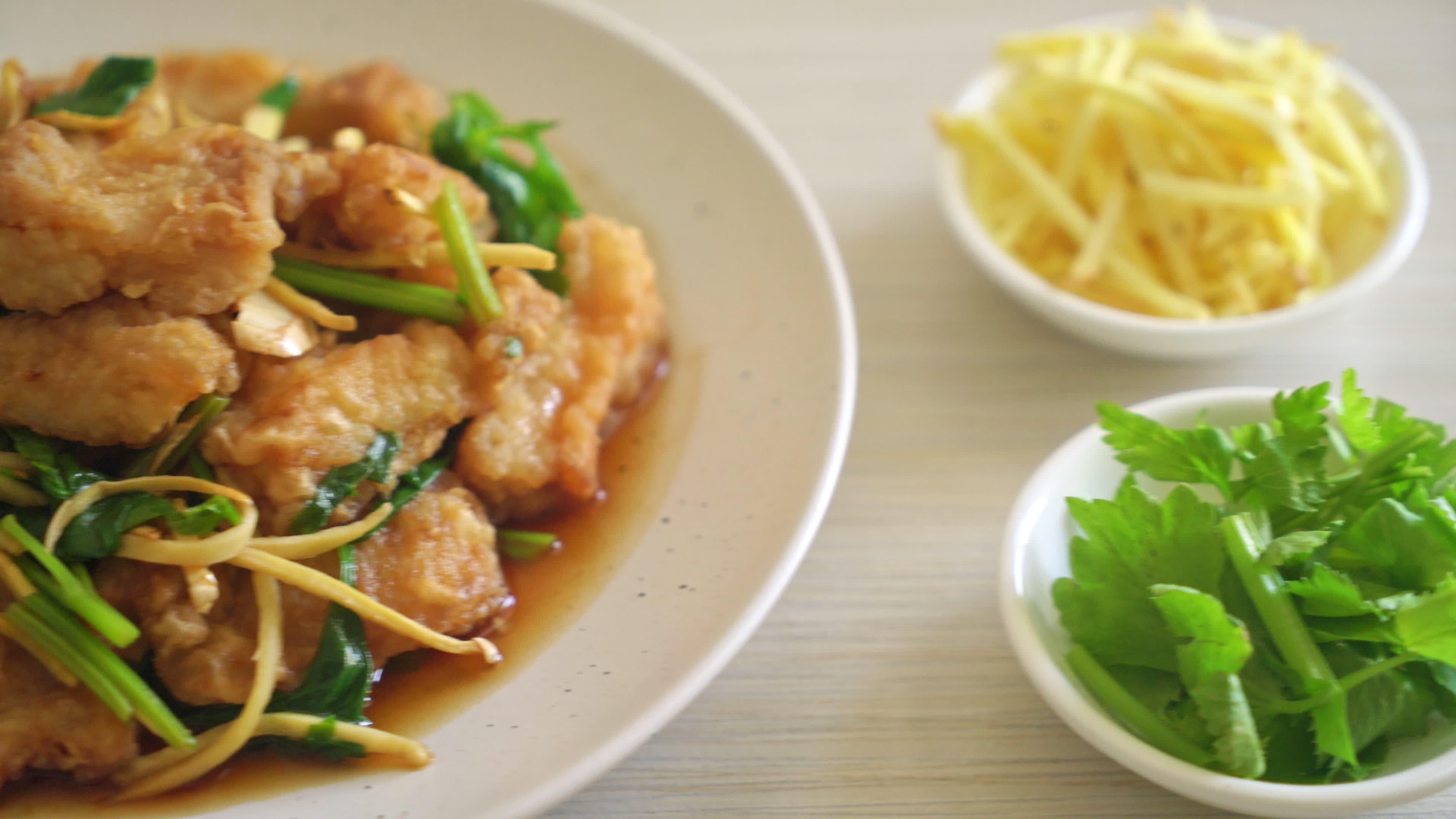 Stir Fried Fish with Chinese Celery - Asian food style 6302549 Stock