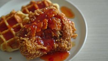 homemade fried chicken with waffle and spicy sauce video